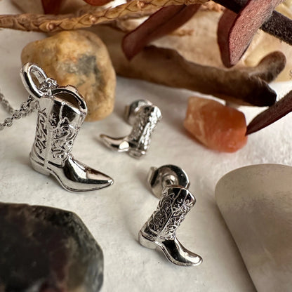 Dolly Cowboy Boot Stud Earrings Silver