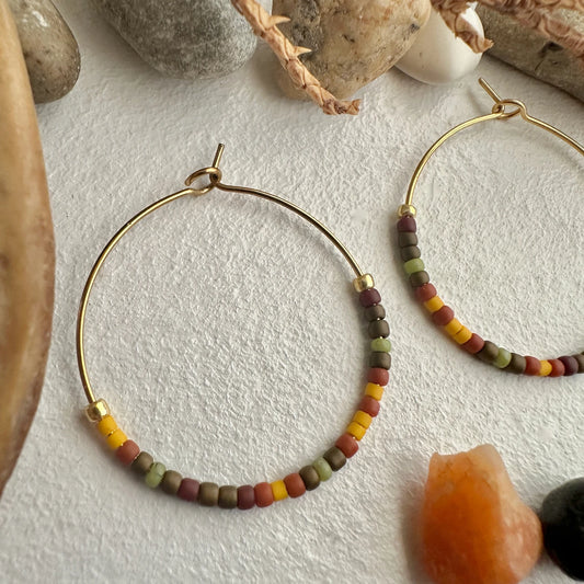 Memphre Bead Hoop Earrings in Cedars & Pines