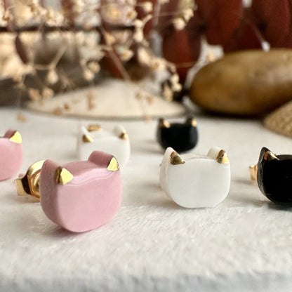 Mew Porcelain Cat Face Stud Earrings Pink