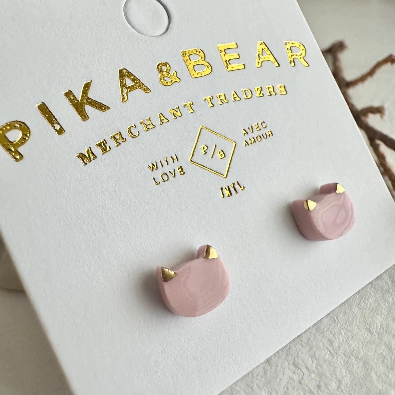 Mew Porcelain Cat Face Stud Earrings Pink