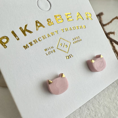 Mew Porcelain Cat Face Stud Earrings Pink