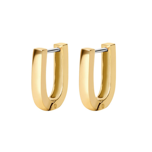 Lisbon Gold U-Shape Bar Huggie Earrings