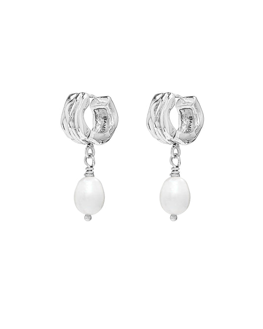 Lumi Silver Hoop w/Pearl Drop Earrings
