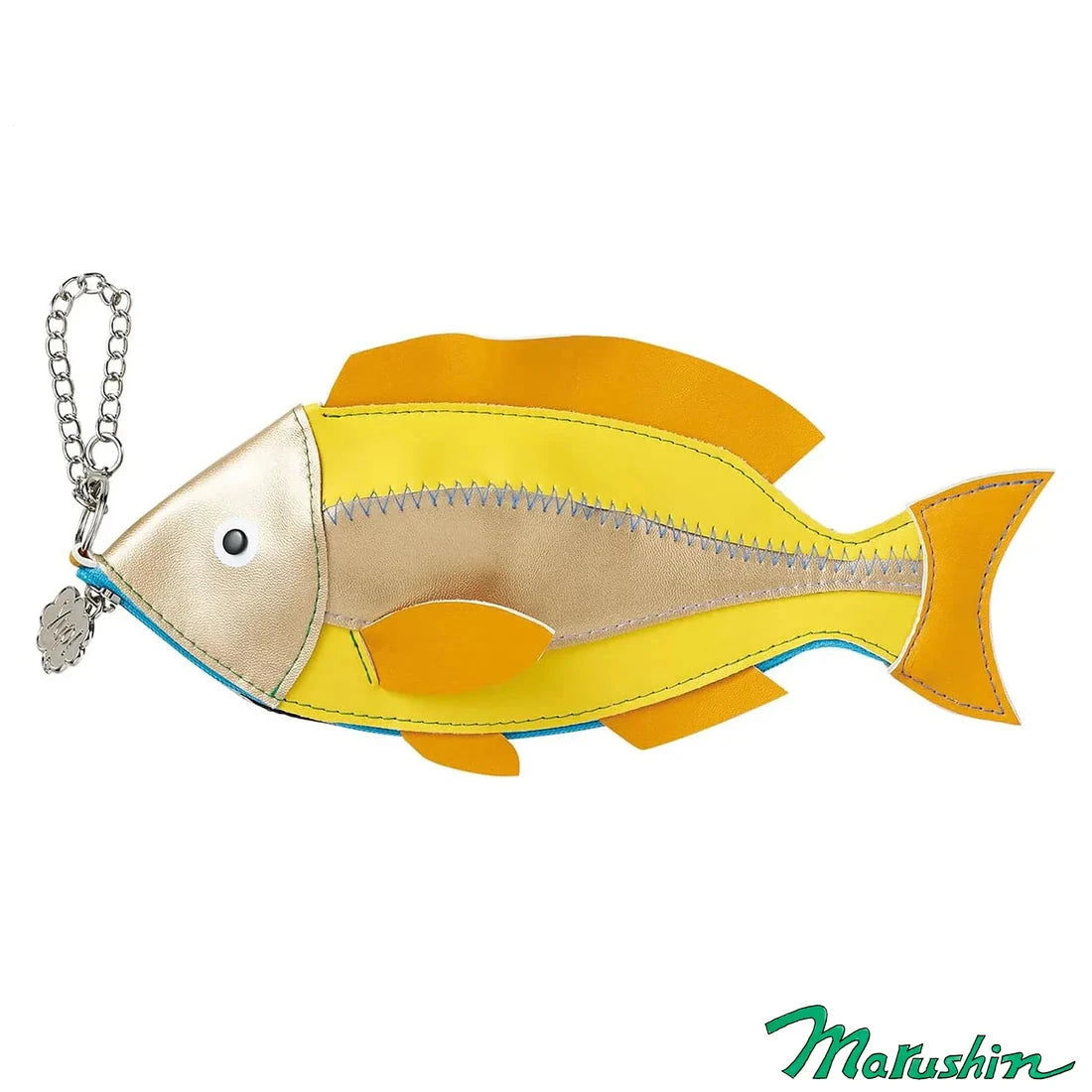 Fish-shaped pouch with a chain on a white background, featuring the 'Yup!' brand.