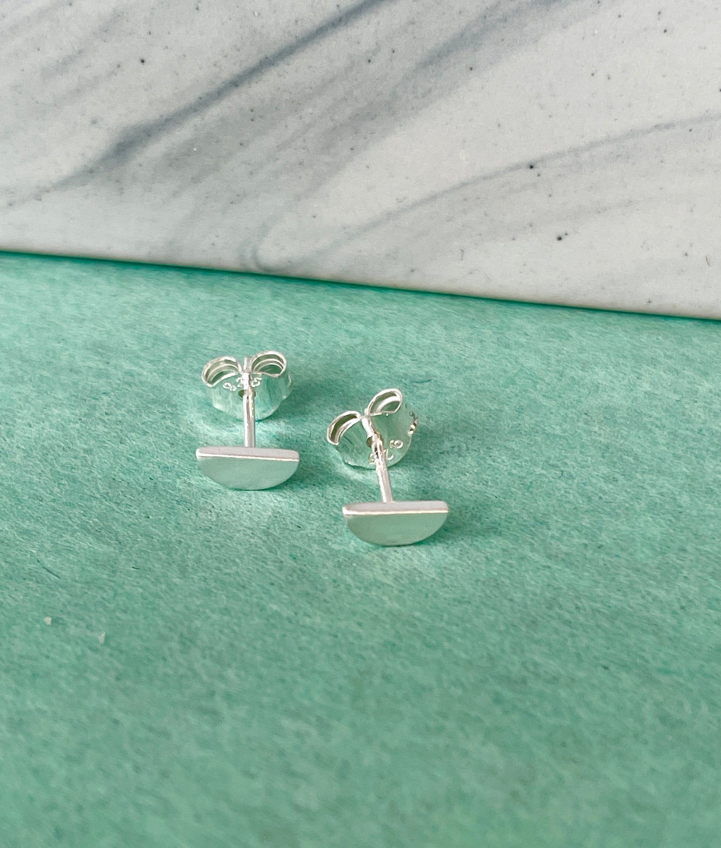 D Shape Stud-Brush Sterling Silver