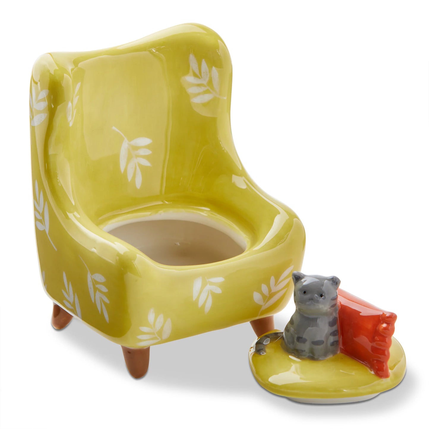 Gray Cat Chair Lidded Trinket Box
