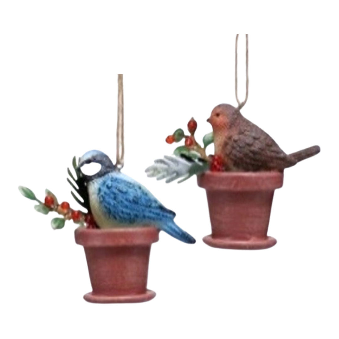 Resin Bird in Flower Pot Ornament