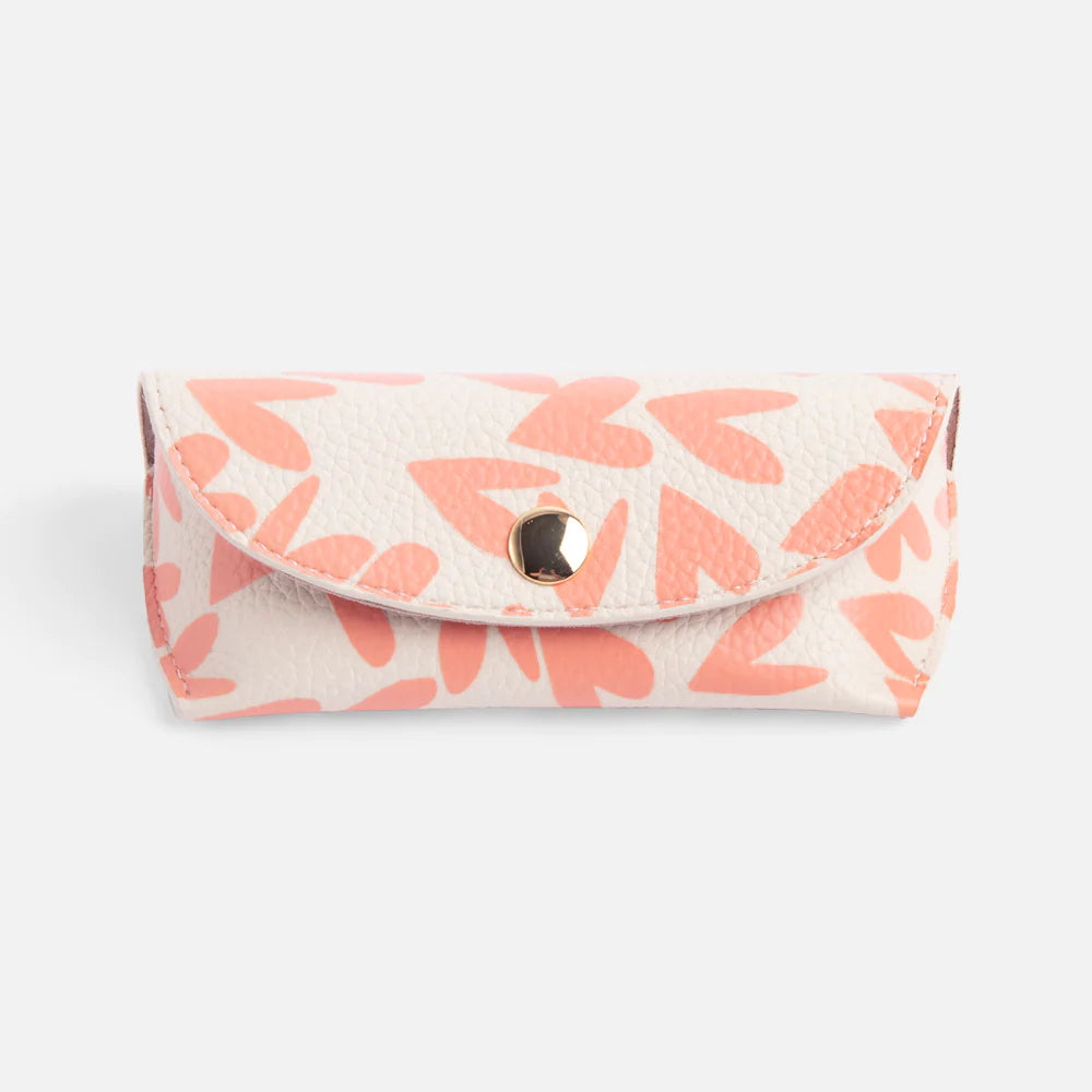 Coral Hearts Flap Glasses Case