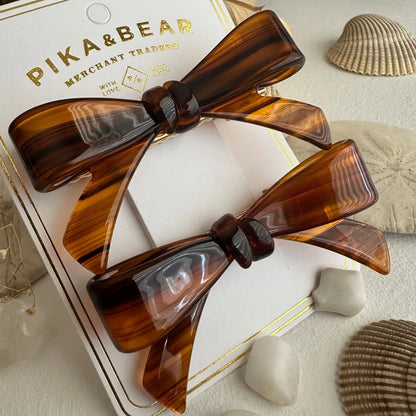 Zooey Bow Hair Clips Chestnut