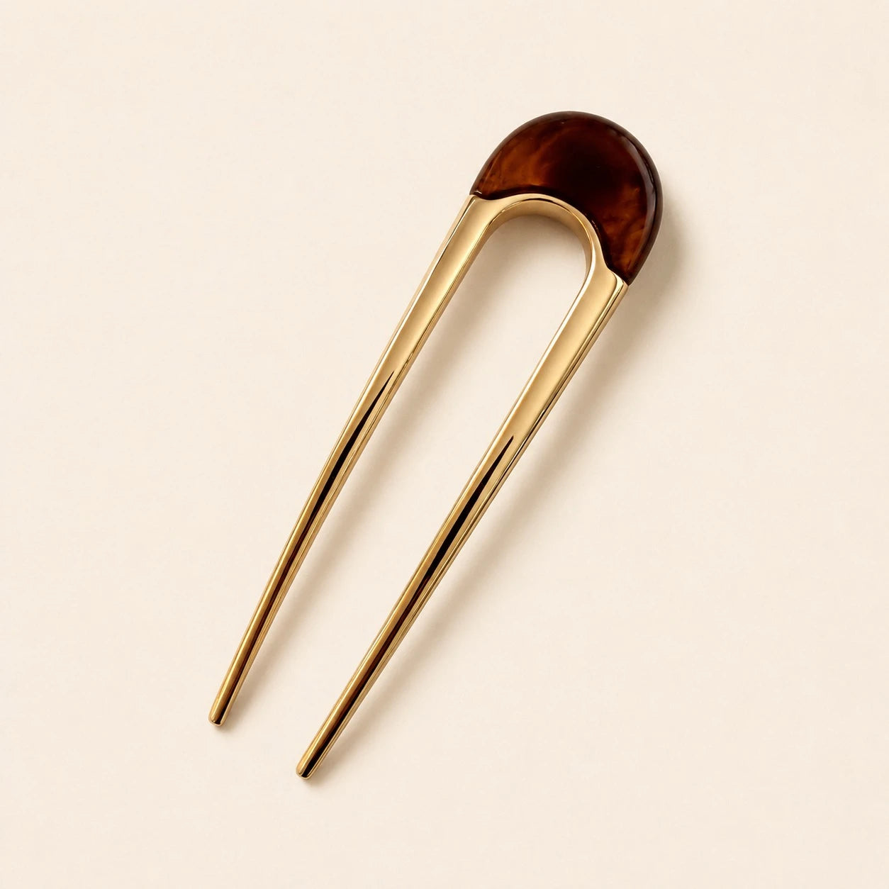 Claudette Metal & Acrylic French Hair Pin Gold Amber
