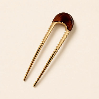 Claudette Metal & Acrylic French Hair Pin Gold Amber