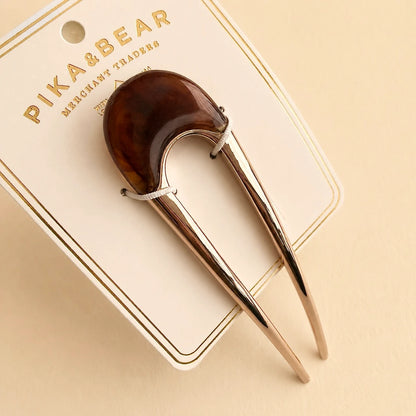 Claudette Metal & Acrylic French Hair Pin Gold Amber