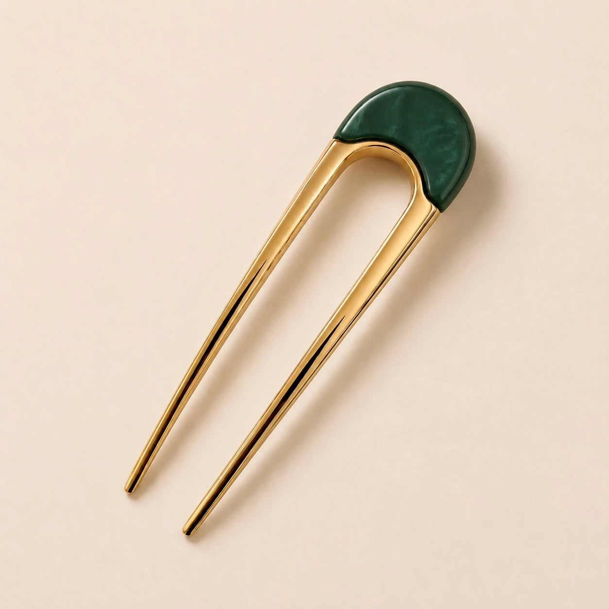 Claudette Metal & Acrylic French Hair Pin Gold Green