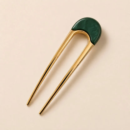 Claudette Metal & Acrylic French Hair Pin Gold Green