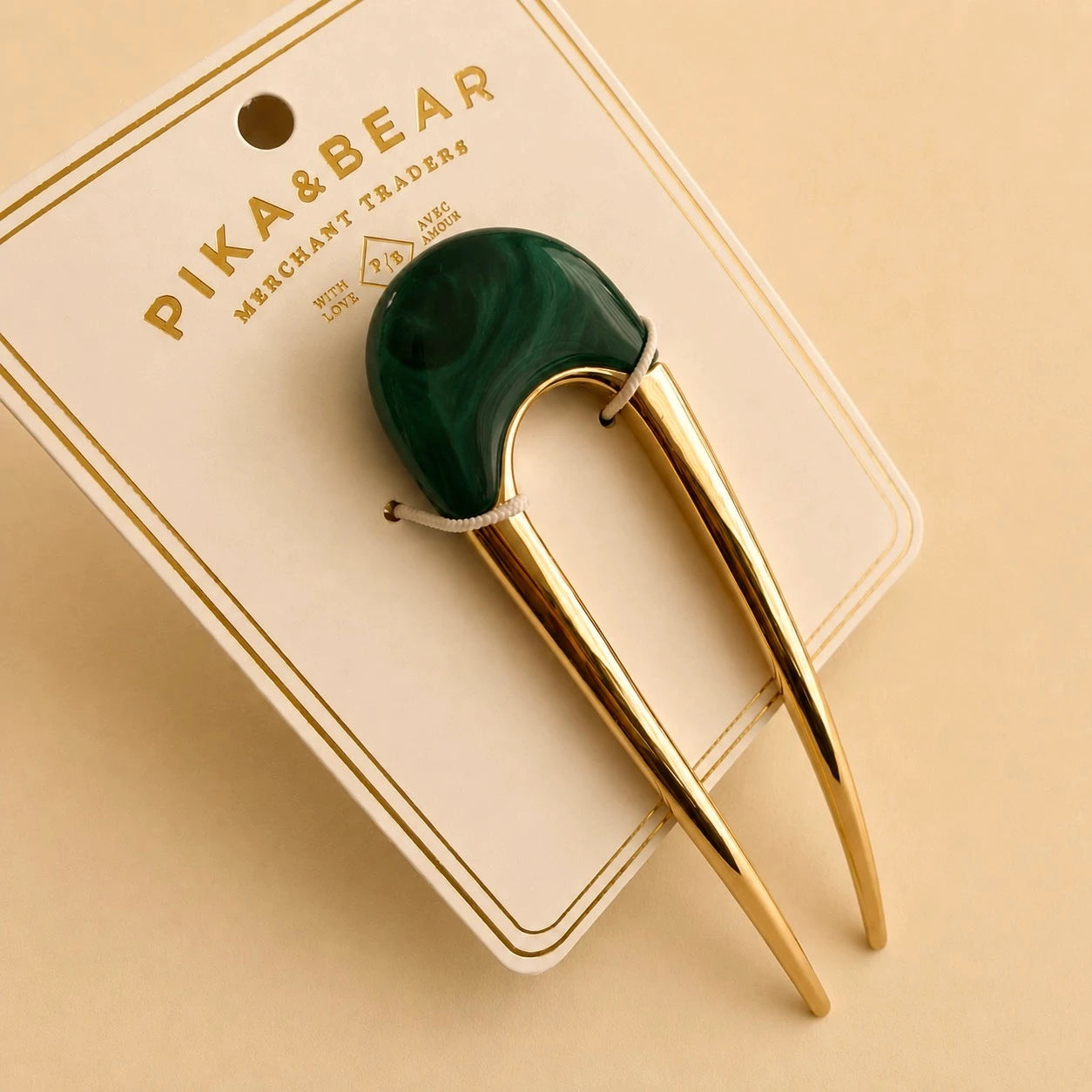 Claudette Metal & Acrylic French Hair Pin Gold Green