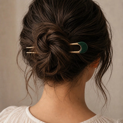 Claudette Metal & Acrylic French Hair Pin Gold Green