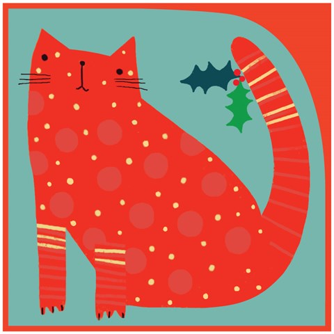 Spotty Cat with Holly Card