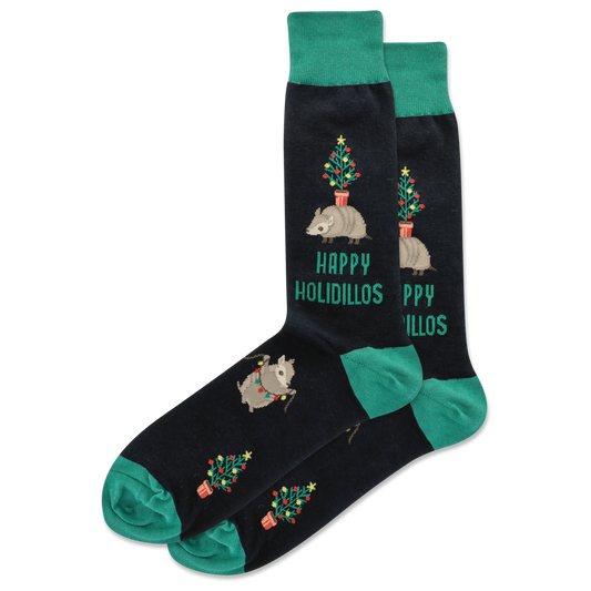 Armadillo Happy Holiday Men's Crew Socks