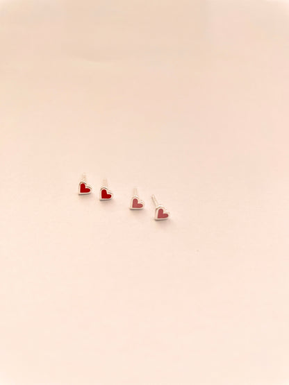 Super Tiny Enamel Heart Stud Earrings