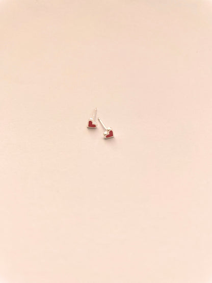 Super Tiny Enamel Heart Stud Earrings