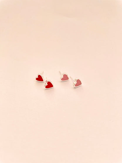Red Enamel Heart Stud Large Sterling Silver