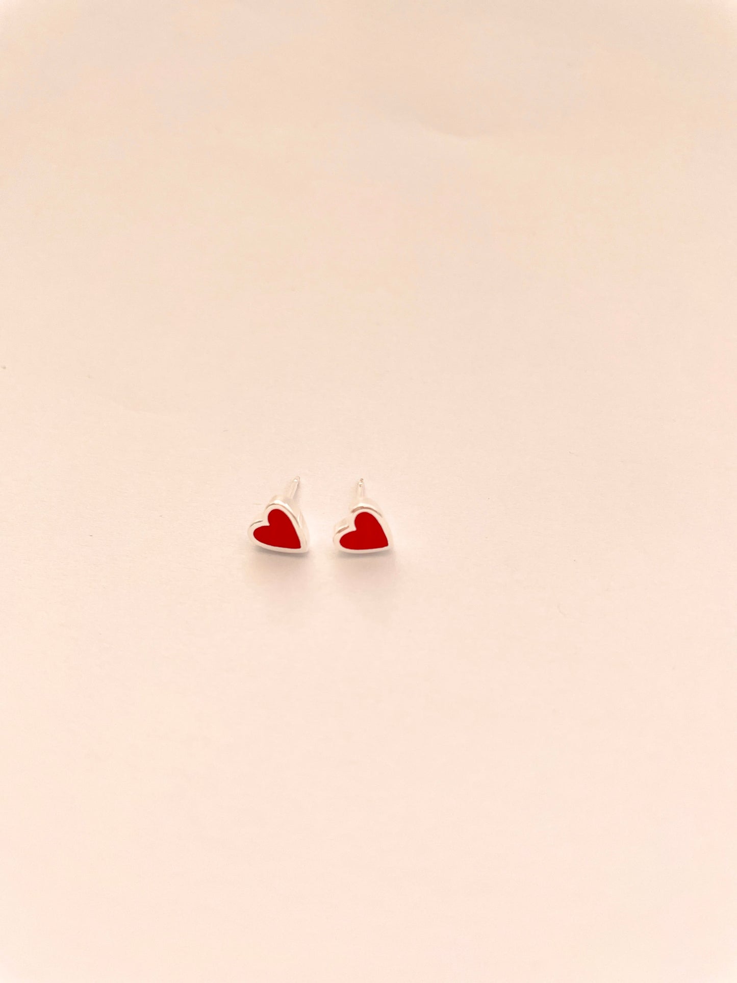Red Enamel Heart Stud Large Sterling Silver