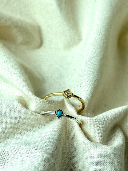 Prong Set CZ or Turquoise in Frame Ring