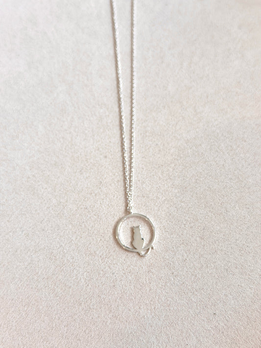Cat In Circle Sterling Silver Necklace