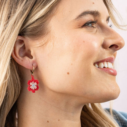 Blossom Double Layer Six Petal Flower Drop Earrings Poppy