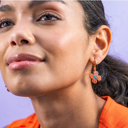 Blossom Flower Drop Earrings Coral