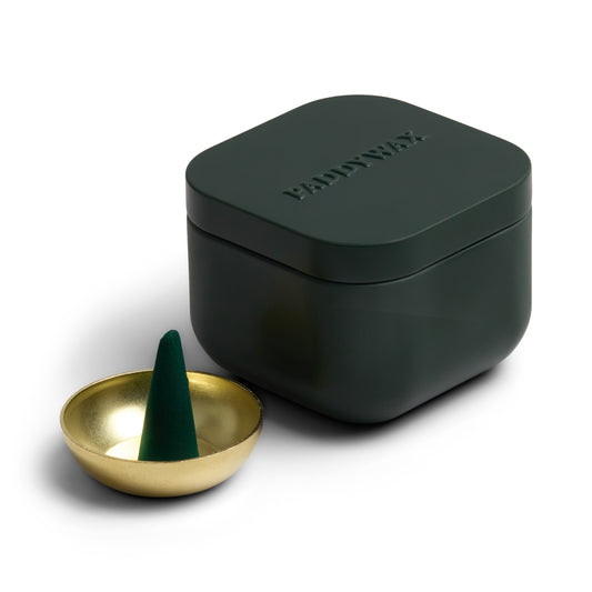 Wild Mint & Santal Dark Green Cubed Metal Tin Incense With 20 Incense Cones