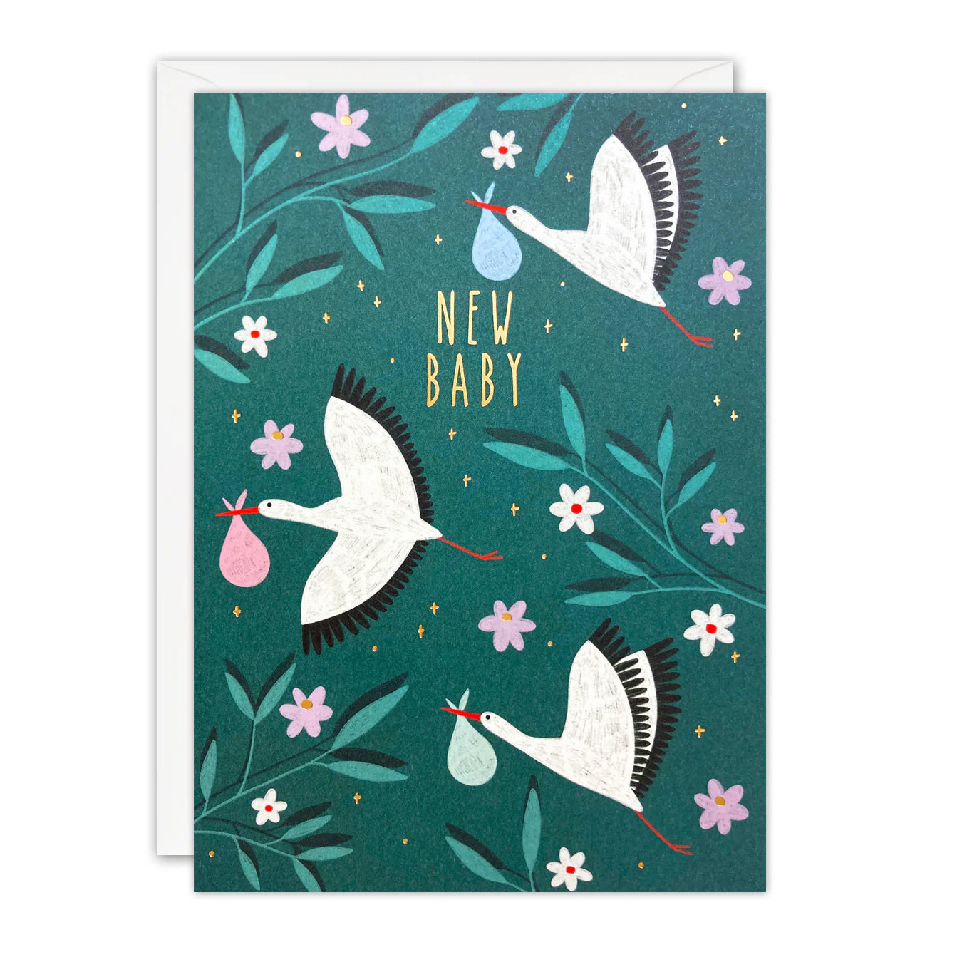 Storks and Flowers New Baby Card