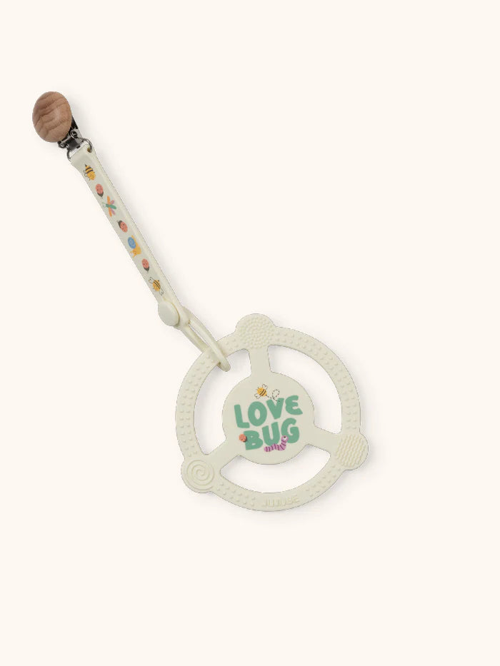 Silicone Teether Ring with Detachable Clip Love Bug