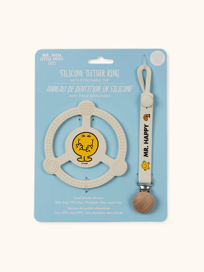 Silicone Teether Ring with Detachable Clip Mr. Happy