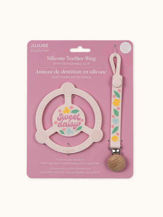 Silicone Teether Ring with Detachable Clip Sweet Daisy