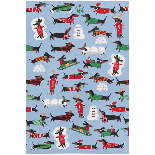 Dashing Dachshunds Christmas Dishtowel