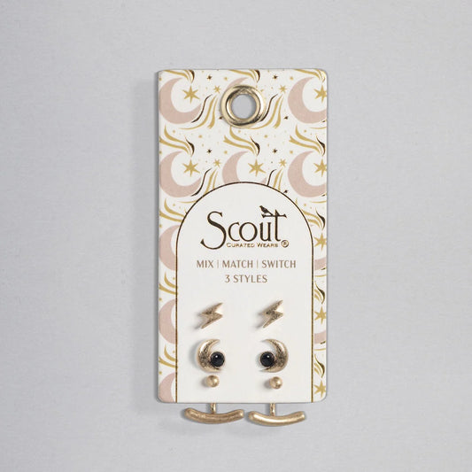 Stud Trio Ear Jacket Set Moon Black Spinel Gold