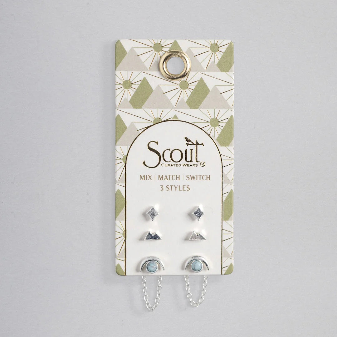 Stud Trio Ear Jacket Set Mountain Blue Howlite Silver