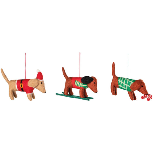 F31 - Dashing Dachshunds Felt Christmas Tree Ornaments
