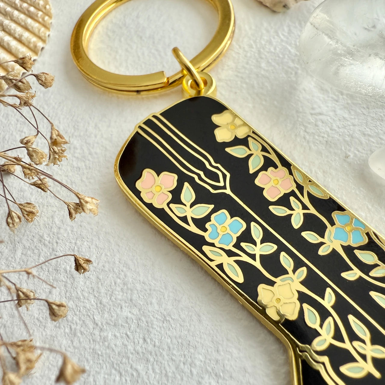 Dolly Cowboy Boot Enamel Keychain in Black/Gold
