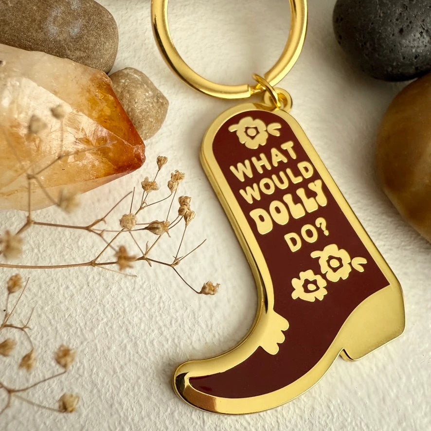What Would Dolly Do? Cowboy Boot Enamel Keychain