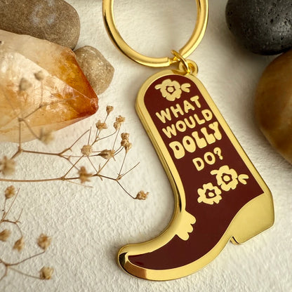 What Would Dolly Do? Cowboy Boot Enamel Keychain