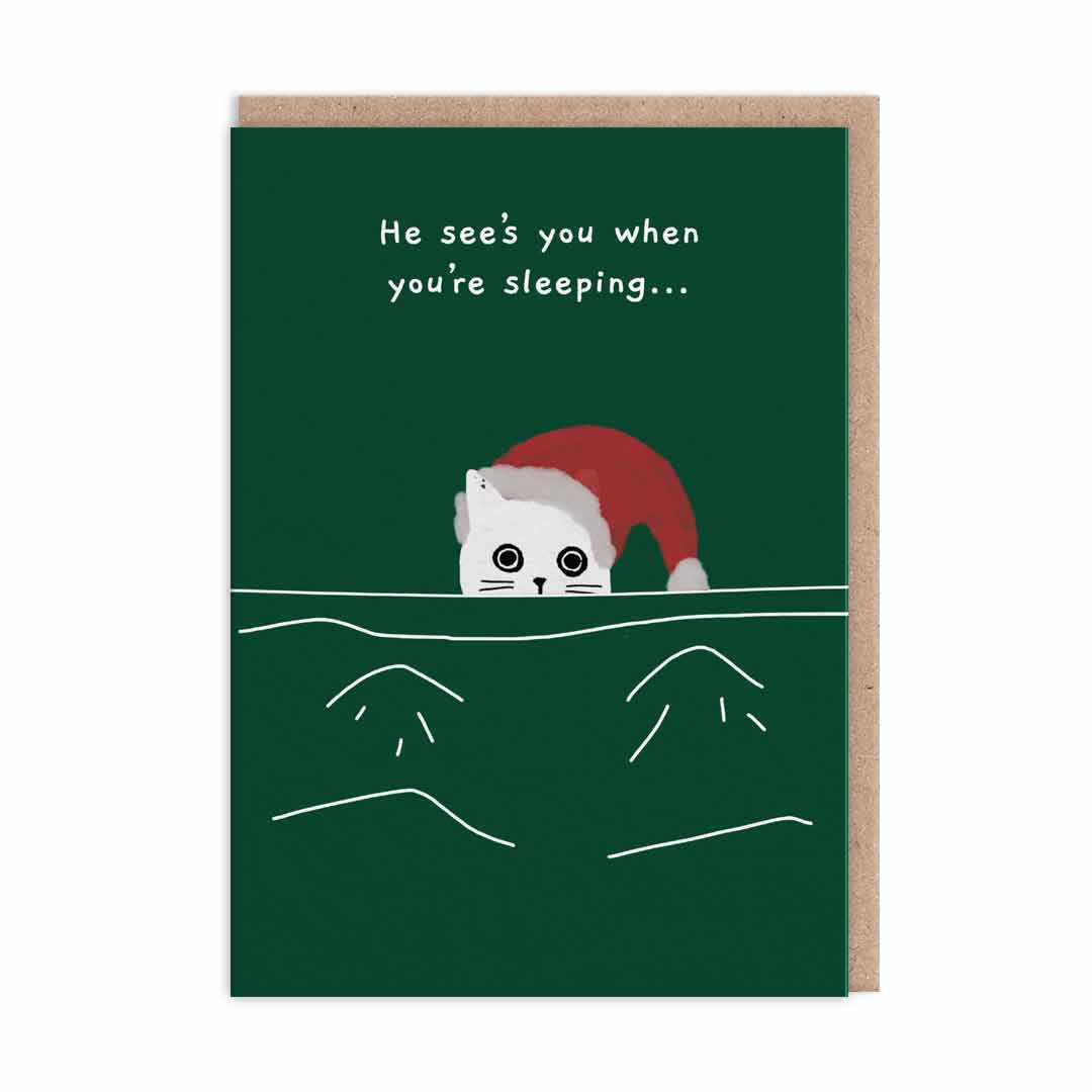 He Sees You When You're Sleeping Cat Card
