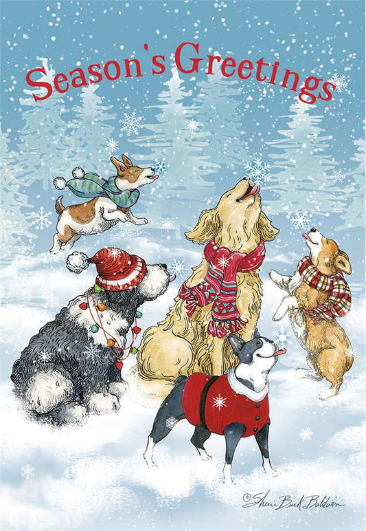 Dogs Catching Snow Fall Christmas Boxed Cards