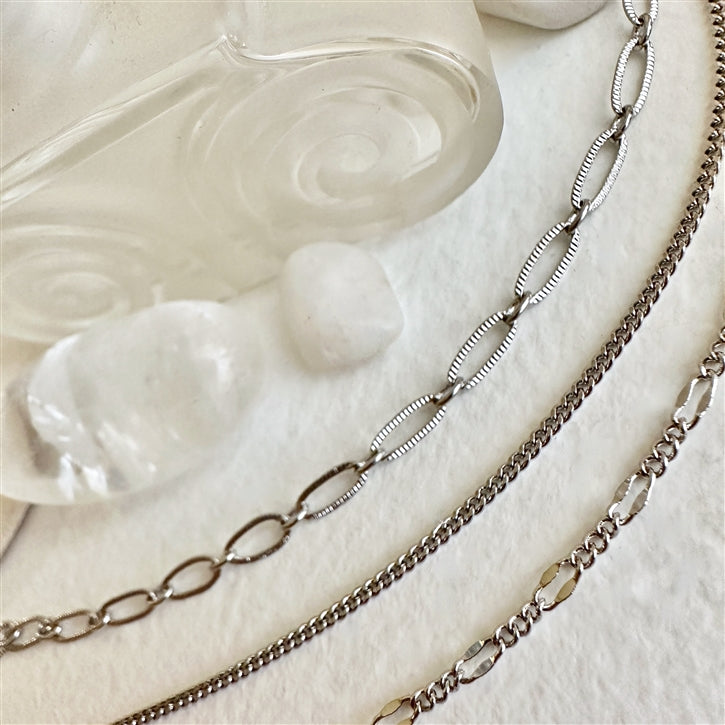 Nanaimo Triple Layer Textured Chain Necklace in Silver