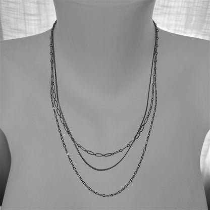 Nanaimo Triple Layer Textured Chain Necklace in Silver