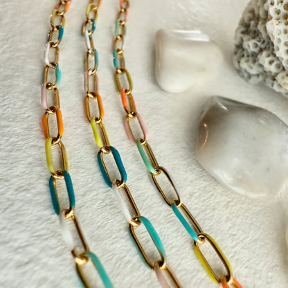 Bayside Paperclip Chain Necklace in Enamel & Gold