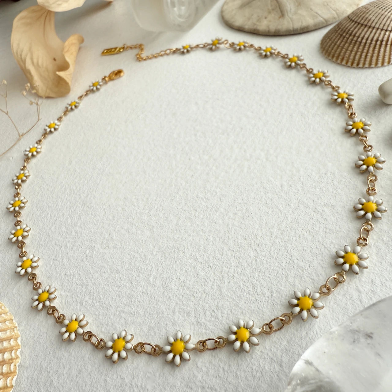 Daisy Jane Flower Chain Necklace in Enamel & Gold