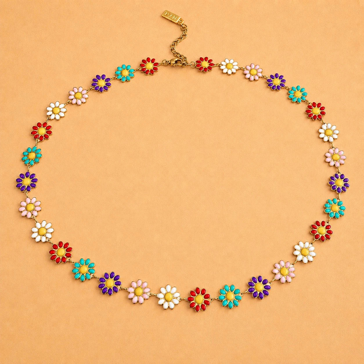 Takashi Multi-coloured Flower Chain Necklace in Enamel & Gold
