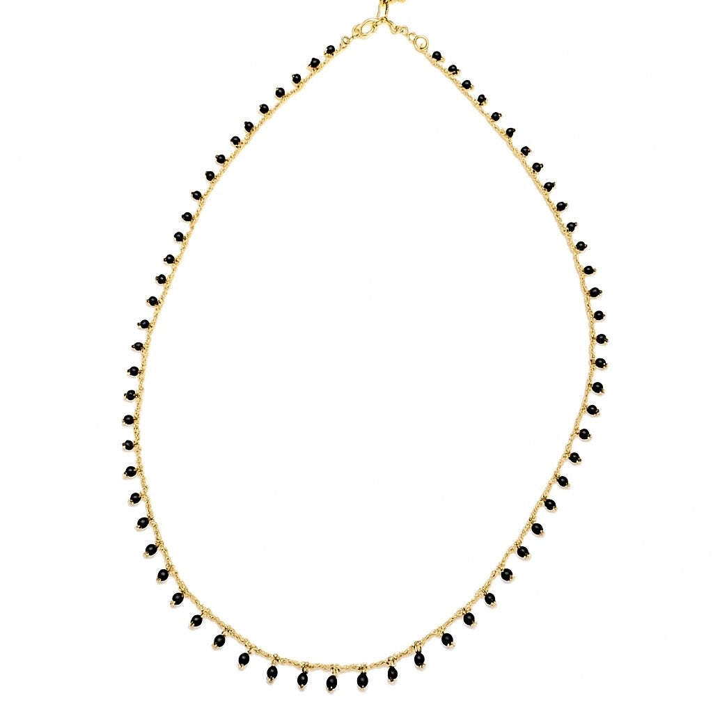 Ebony Black Onyx And Gold Filled Bead Necklace